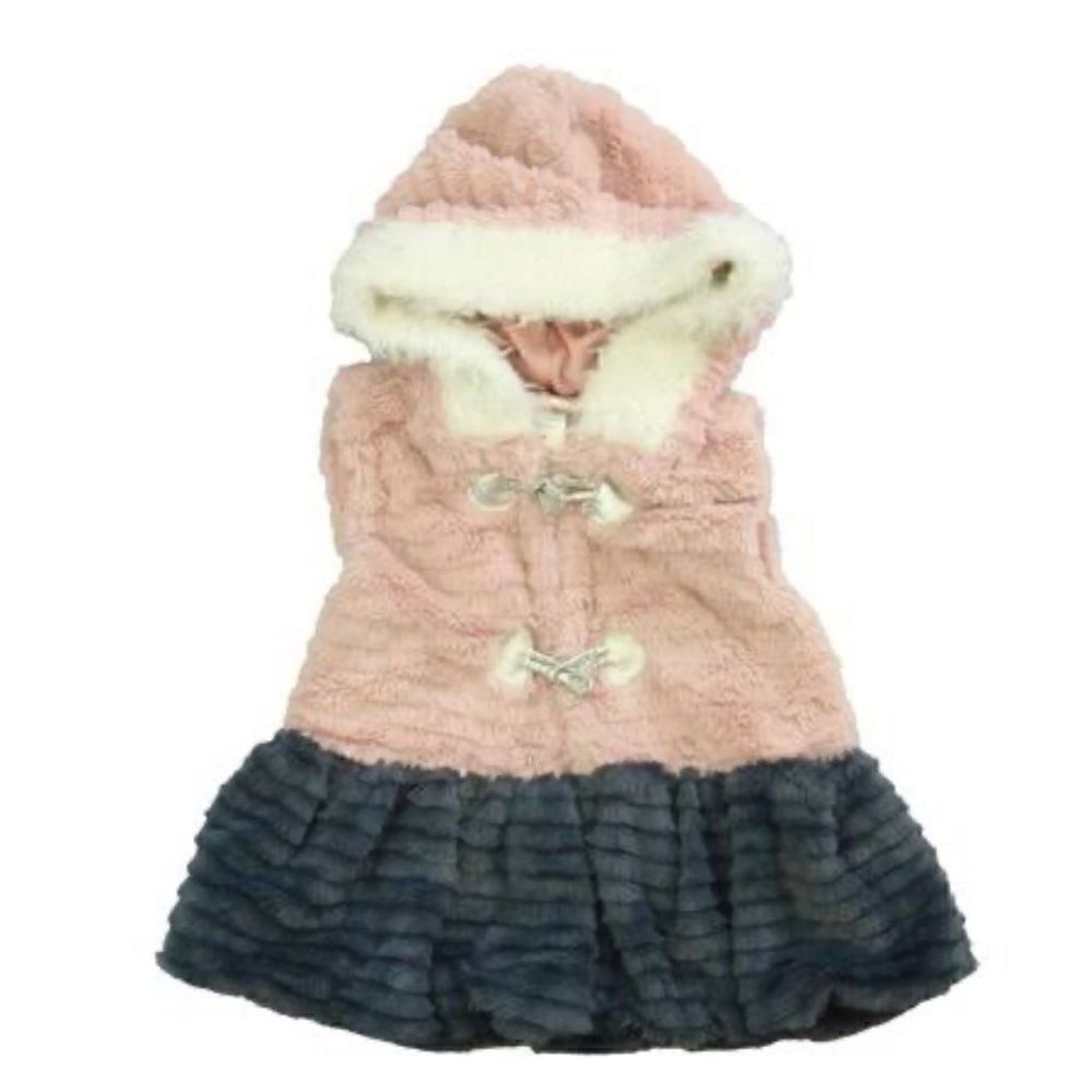 Little lass fur hooded pink blue vest girls 6 glitter buttons